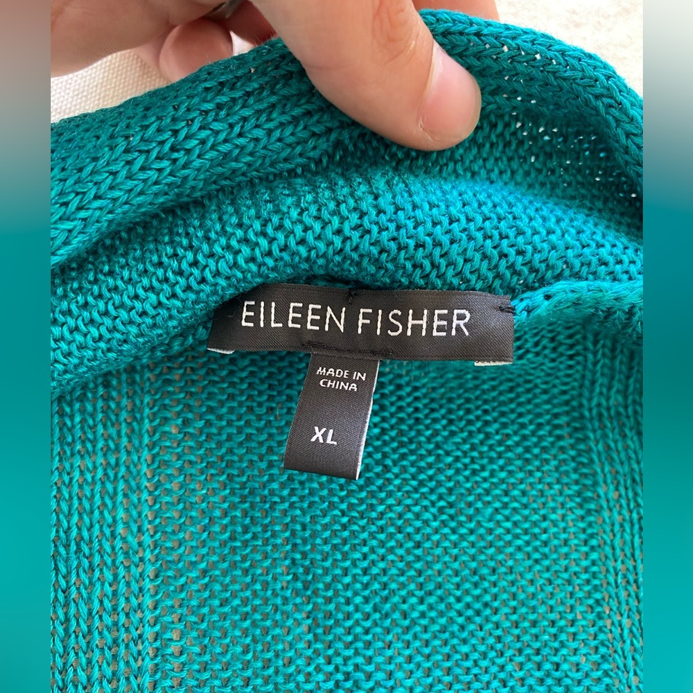 Eileen Fisher Teal Linen Silk Knit Layered Cardigan Women’s XL - Picture 3 of 6